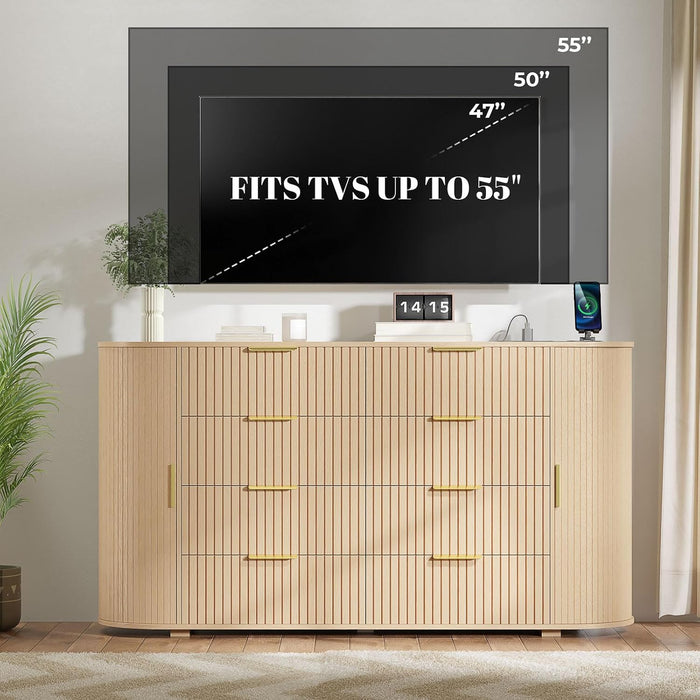 Fluted 8 Drawers Dresser for Bedroom, 55.12" Dressers & Chest of Drawers