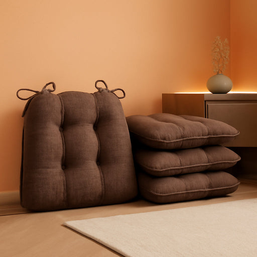 Chair Cushions for Dining Chairs Set of 4, Indoor Kitchen Chair Cushions with Ties and Non Slip Backing, Tufted Memory Foam Seat Cushions, Chair Pads 4 Pack, 15.5" X 15.5" X 4", Brown