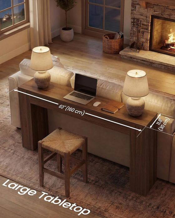 Entryway Table, Long Console Table, Thick Tabletop, Farmhouse Style, for Hallway, behind the Couch, Living Room, Foyer, Easy Assembly, 11.8 X 63 X 31.5 Inches, Chestnut Brown ULNT147KX01S