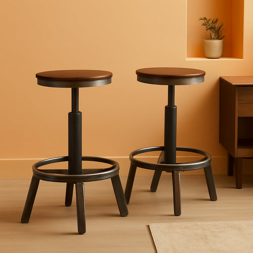 Torjin Industrial 24" Adjustable Height Barstool, 2 Count, Brown
