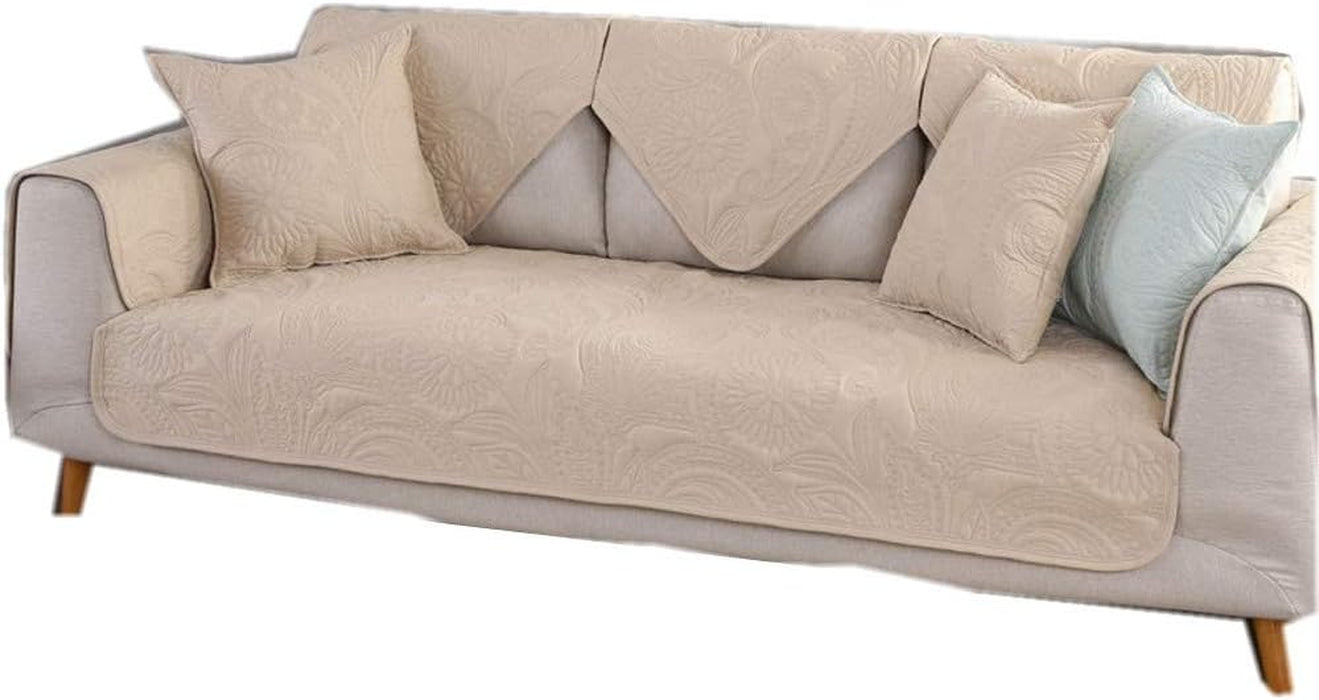 Beige Quilted Sofa Protector: Anti-Slip, Pet-Proof Cover