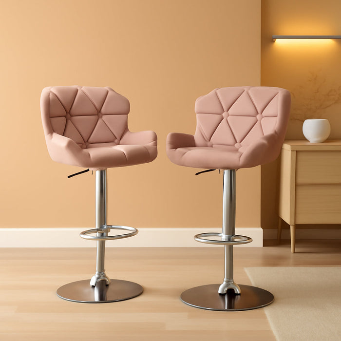 Breni Velvet Diamond Tufted Swivel Adjustable Height Barstools, Set of 2, Mauve