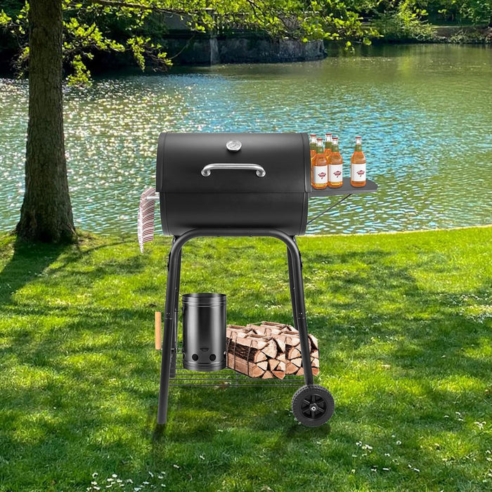 Barrel Charcoal Grill, Large Charcoal Grills with Side Shelf, Outdoor BBQ Grill,Perfect for Backyard Camping, Patio Parties and Picnics