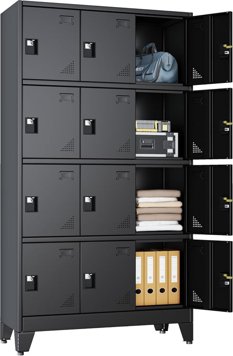 12 Doors Metal Storage Lockers Cabinet for Employees,71" Employees File Storage Locker Cabinets with 12 Lockable Doors and Lock,Tall Steel Looker Cabinet for Gym, School,Office,Stuff,Black