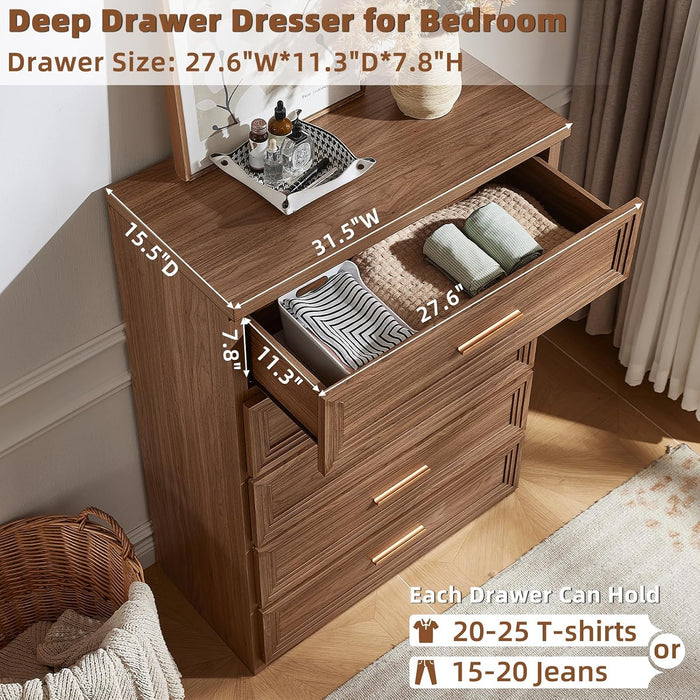 Dresser for Bedroom 5 Drawer 45" Tall with Gold Handle Closet Storage