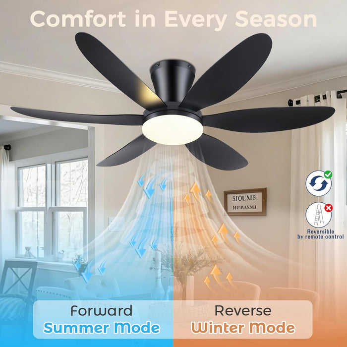 Ceiling Fans with Lights,42" Low Profile Ceiling Fan with Light and Remote Control,Flush Mount, Reversible, Dimmable, Noiseless, Black Ceiling Fan for Bedroom