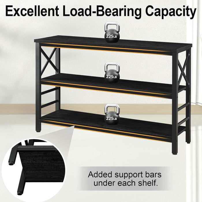 Sofa Table,Industrial Console Table with Storage,Entryway Table with Engineered Wood and Metal,3 Tier Shelf for Living Room,Hallway,Black,47 Inch