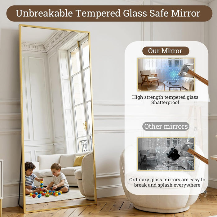 Full Length Mirror with Stand, 65"X24" Gold Full Body Mirror