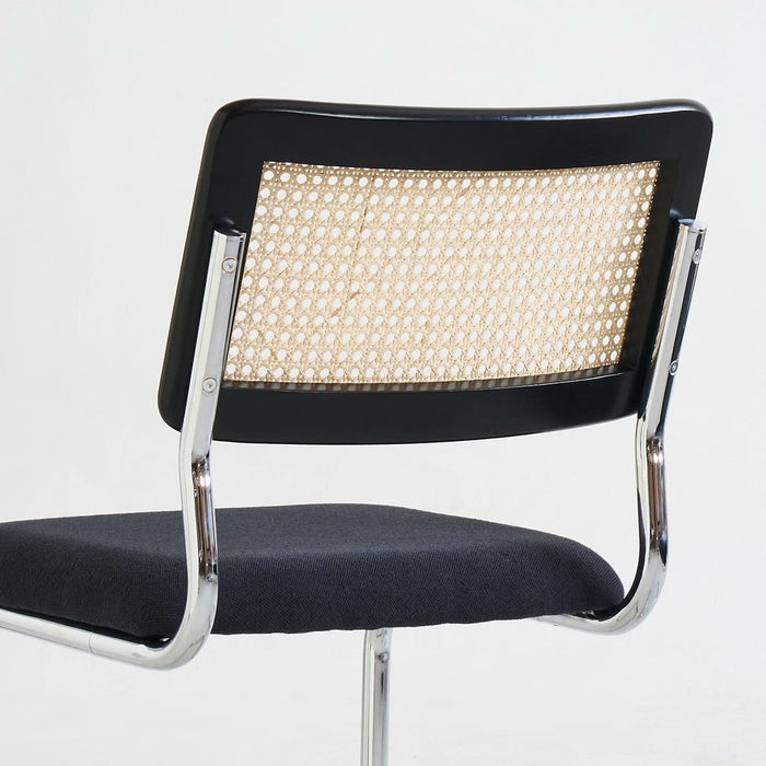 Black Chrome Rattan Dining Chairs Set of 4,Wooden Mid-Century Modern Kitchen Chairs, Mesh Back Cane Dining Room Chair, Cesca Design Chairs with Metal Chrome Legs