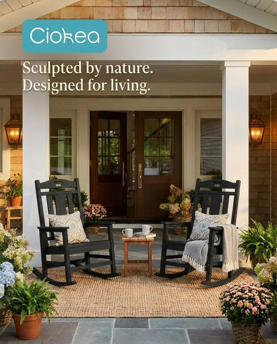 Oversized Outdoor Rocking Chair, 380Lbs Heavy-Duty Large Patio Rocker, Weather Resistant & Anti-Fade Porch Chair, High Back Cozy Rocking Chair for Outside, Fire Pit, Deck, Garden, Black