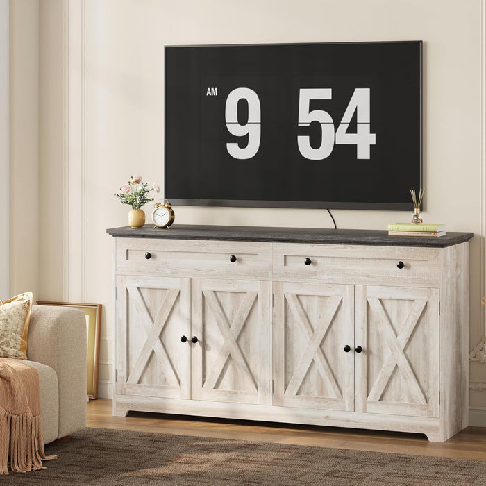 Buffet Cabinet with Storage, Sideboard Cabinet with Drawers & Doors | 2 Drawers, 4 Doors and 2 Adjustable Shelves. 59Inch Wide. Fsc-Certified Wood. Anti-Tip Device. Charcoal Grey and Beige Maple.