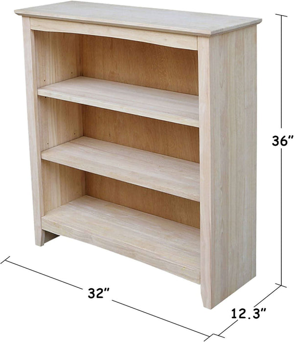 Shaker Solid Wood Bookcase, 36" High, Unfinished