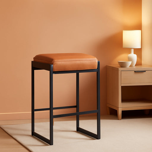 VASAGLE EKHO Collection - Bar Stools Set of 2, Counter Height Bar Stools, Synthetic Leather with Stitching, Mid-Century Modern, 26-Inch Tall, Kichen Home Bar Dining Room, Caramel Brown ULBC086K01V1