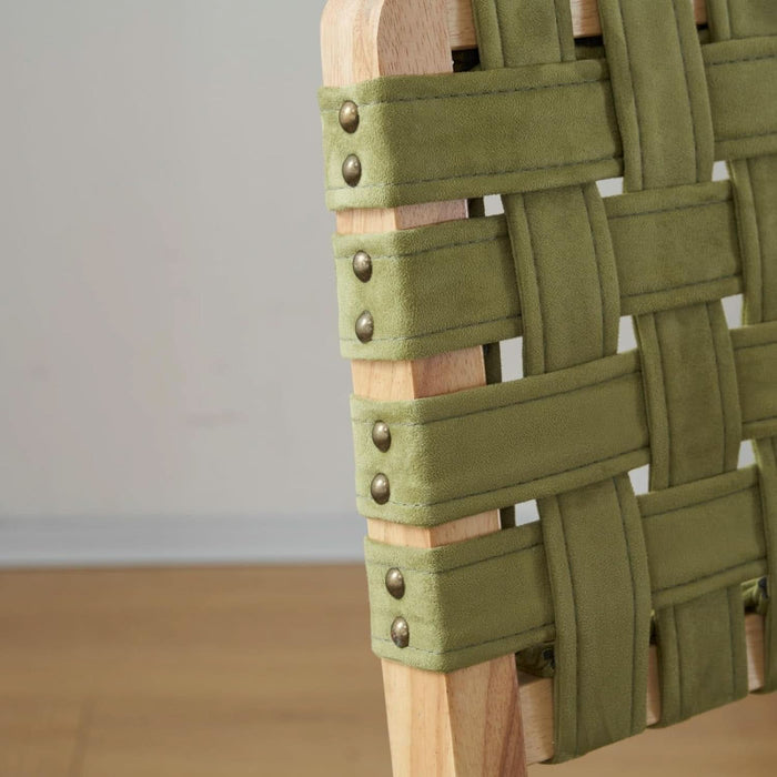 Sage Green Woven Wooden Dining Chairs Set of 4,Armless Mid Century Modern Desk Chairs with Rivet&Foot Pegs,Upholstered Farmhouse Comfy Chair No Wheels for Dining Room,Living Room,Oak,Suede