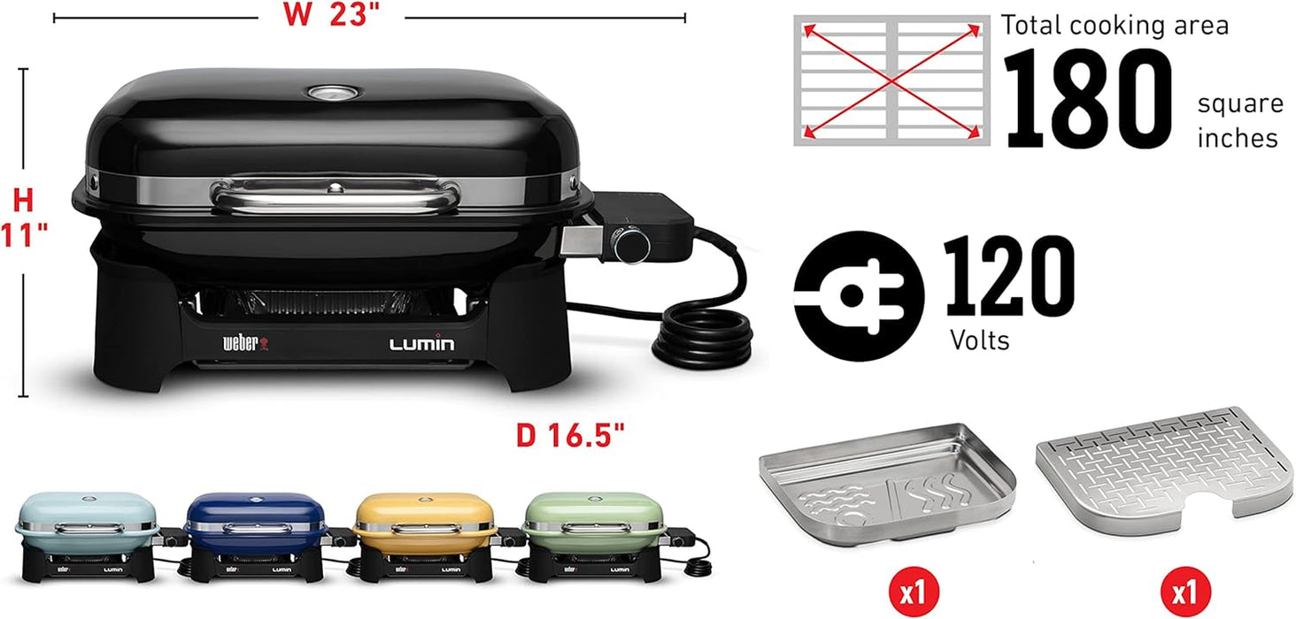 Weber Lumin Compact Outdoor Electric Barbecue Grill, Black - Great Small Spaces Such as Patios, Balconies, and Decks, Portable and Convenient