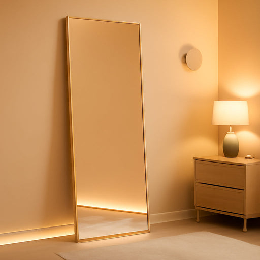 71" X 32" Large Full Length Mirror with Stand, Gold Wall Mounting Full Body Mirror, Metal Frame Full-Length Tempered Mirror for Living Room, Bedroom