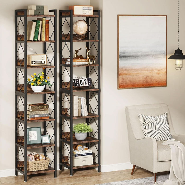 Tall Slim SevenTier Bookshelf CornerDisplayShelf Brown