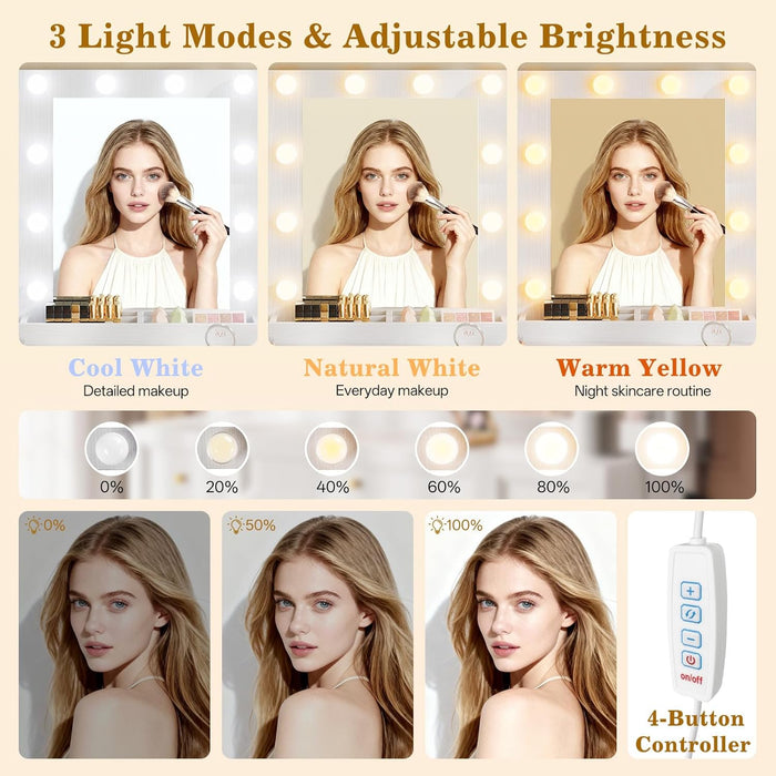 White Vanity Desk With Premium Illuminated Mirrors