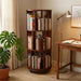 3-Tier 360° Rotating Rubber Wood Bookshelf with Wheels, Spinning Book Shelf | round Wooden Revolving Bookcase for Bedroom Small Space Home Office, Walnut
