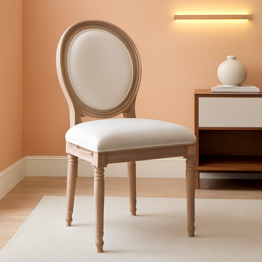 French Country Dining Chairs Set of 6, Farmhouse Dining Chairs with round Backrest, Mid Century Upholstered Dining Chairs with Solid Wood Leg for Dining Room Bedroom Kitchen Restaurant (Beige)