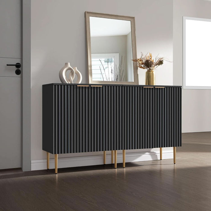 57"W Modern Sideboard Buffet Cabinet with Adjustable Shelves, Black