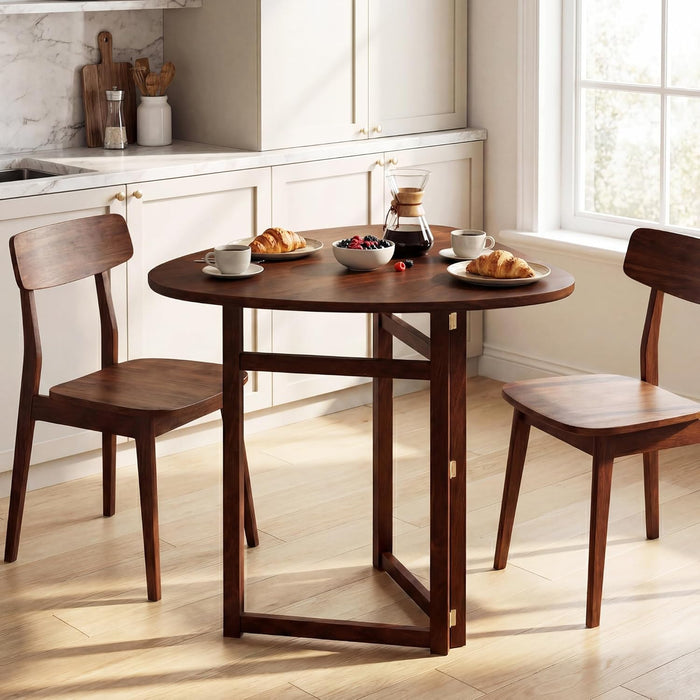 31.5" Folding Dining Table for 2-3, Drop Leaf Kitchen Table with Triangular Top & Solid Rubber Wood Frame, Space-Saving Dinner Table for Dinette, Small Space, Restaurant, Walnut