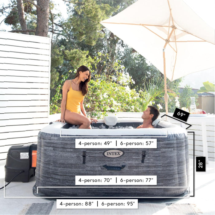 Purespa plus Greystone Inflatable Square Outdoor Hot Tub Spa, 83" X 28" with Purespa Maintenance Accessory Brush, Skimmer, and Scrubber Kit