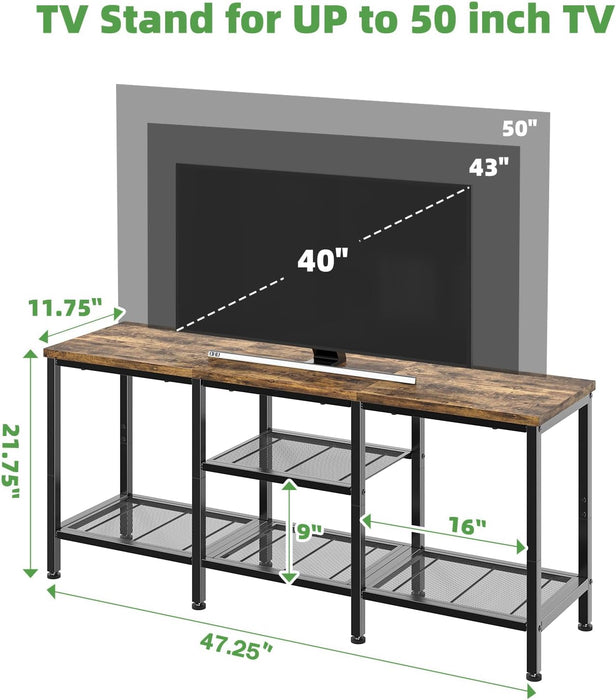TV Stand for 50 Inch Tvs, Entertainment Center with Open Storage Shelves, Media Console Table for Living Room, Rustic Brown