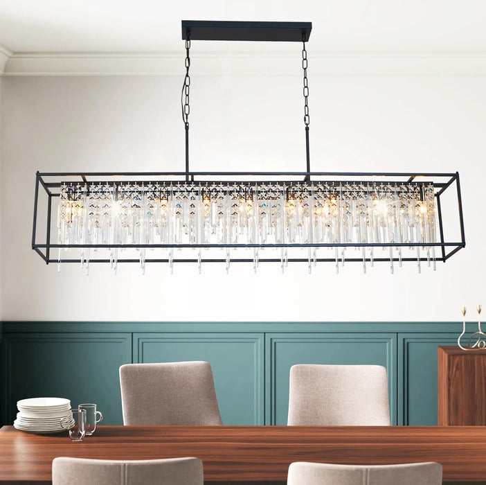 Black Rectangle Crystal Chandelier 51 Inches Industrial