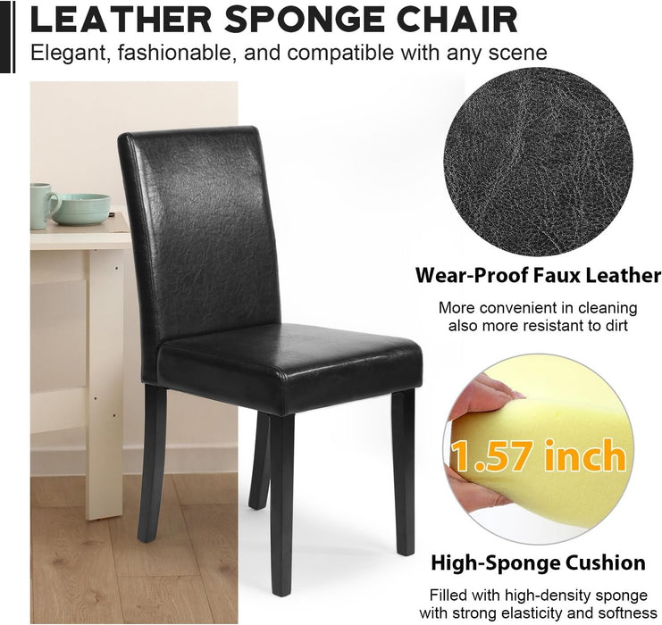 Dining Chairs Set of 4,Dining Room Chairs,Side PU Cushion Chairs with Waterproof Surface and Wood Legs,For Kitchen Restaurant and Living Room,Leather Black