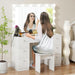 Vanity with Lighted Mirror - Makeup Vanity Desk with Glass Top, 7 Drawers and Power Outlet, 3 Color Lighting Modes Adjustable Brightness, 44" Vanity Table with Stool for Women Girls, White
