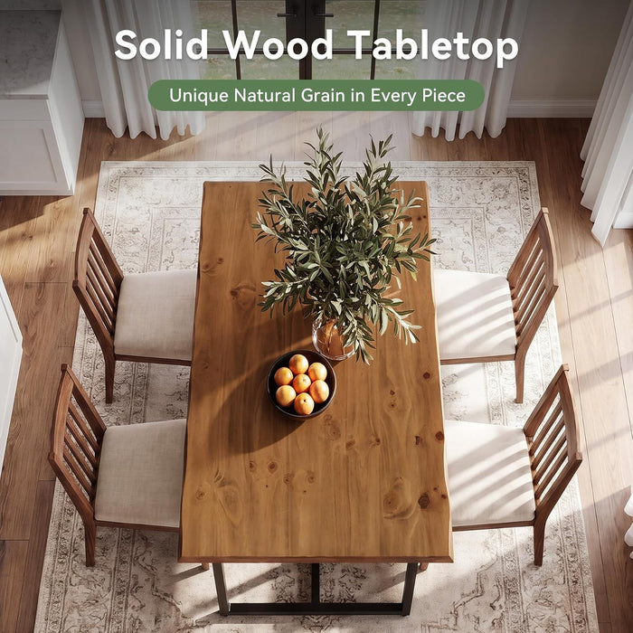 63" Solid Wood Dining Table for 4–6 with Live-Edge Top, Walnut