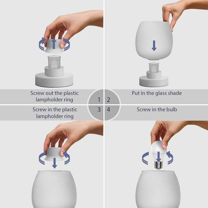 Small Bedside Lamp for Bedroom, 3-Way Dimmable Touch Control, 600 Lumen Bright Opal Glass Shade, 7.5 Inch Ultra Compact Nightstand Lamp, Warm White 2700K LED Bulb Included, Modern Design
