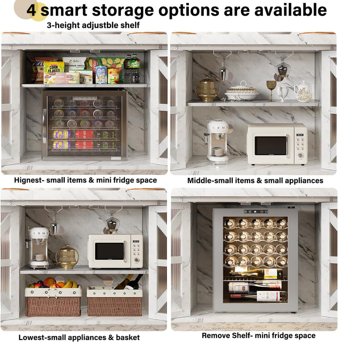 Modern Dining Table for 4 to 6, White Rectangle Kitchen Table with Storage, Wooden Pedestal Dining Room Table with Fridge Space, Large Dinner Tables for Home,Living Room,White Faux Marble, 63 Inch