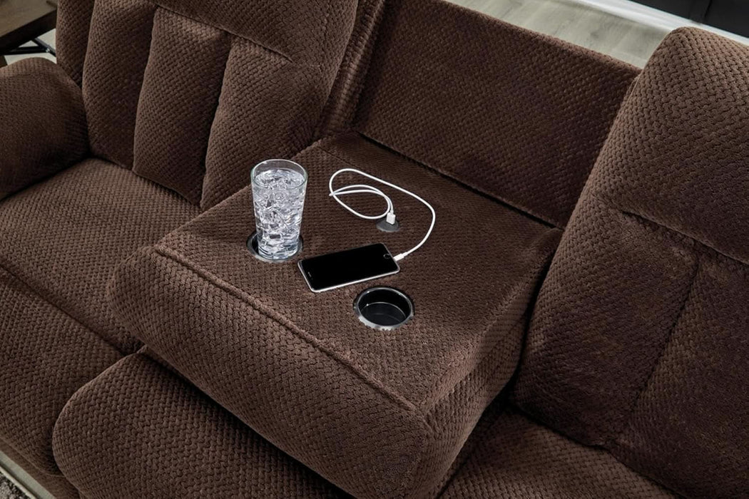 Free Wake Contemporary Dual Sided Power Reclining Sofa with Drop down Table and USB Ports, Dark Brown