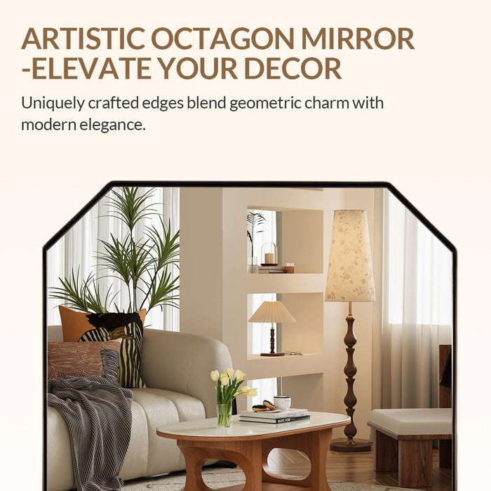 Bronze Octagon Bathroom Mirror, 24X36 Inch Stainless Steel Metal Frame, Anti-Rust, Shatterproof HD Glass, Wall Mounted for Bathroom, Bedroom, Living Room