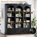 71" Tall Triple Wide Bookshelf with Doors, 5-Tier Large Arched Bookcase | with Cabinets, Modern Bookcases with 15 Storage Shelves, Wood Book Shelf for Living Room, Home Office, Black