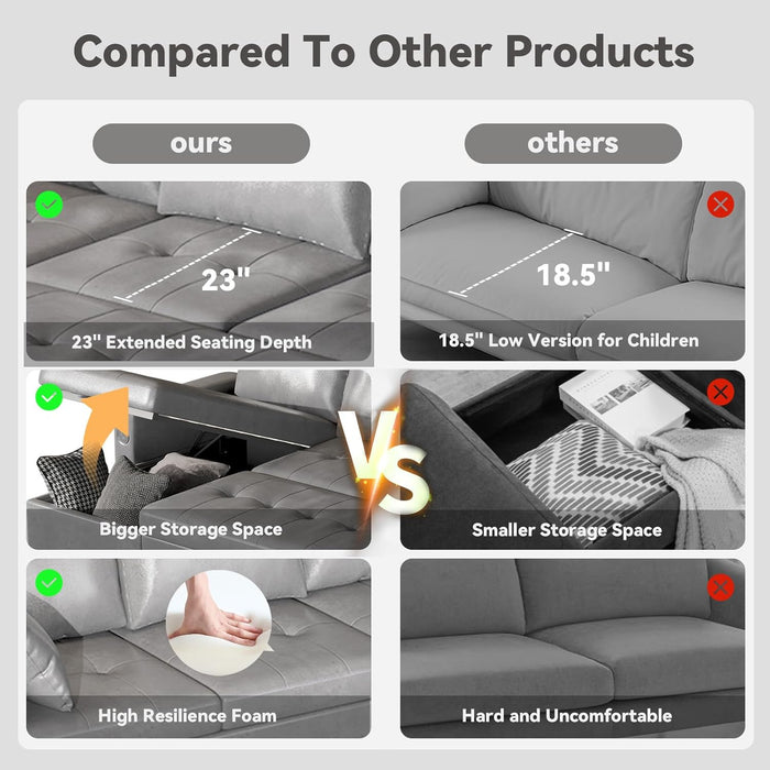 Charcoal Gray Sleeper Sofa With ReversibleStorage Chaise