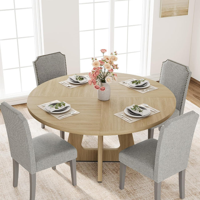 47 Inch round Dining Table for 4-6 People, Circle Dinner Table with Wooden Cross Pedestal Base, Farmhouse Kitchen Furniture for Dining Room, Living Room, Kitchen (Table Only) -Burlywood
