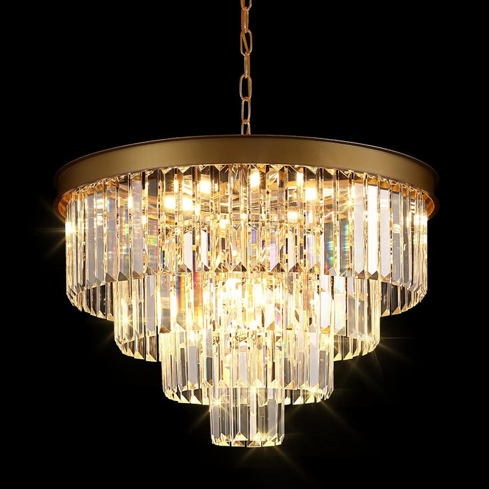 Gold Crystal Chandelier 24Inch 12Lights Ceiling Fixture