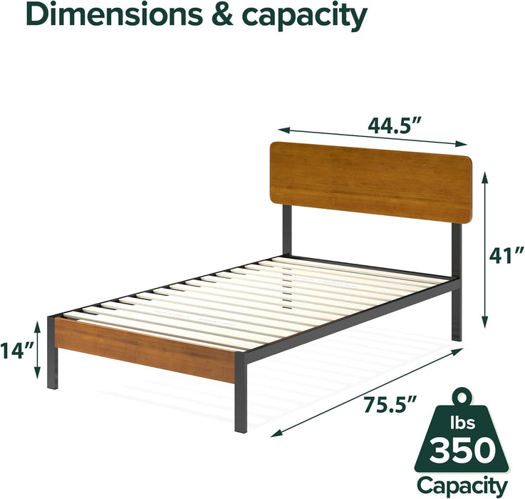 Olivia Metal and Bamboo Platform Bed Frame, No Box Spring Needed, Wood Slat Support, Easy Assembly, Twin