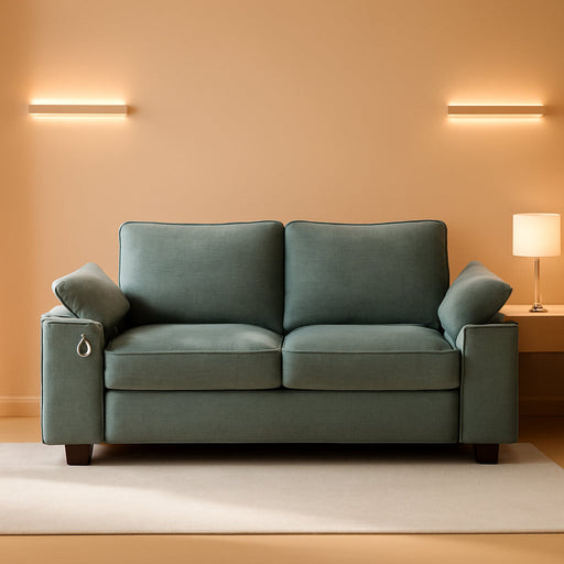 74Inch Green Chenille Loveseat Sofa With Cupholders