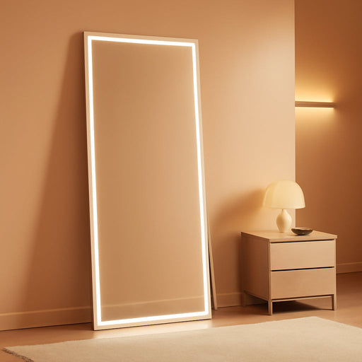 81" X 34" Full Length Mirror with Lights, Large LED Lighted Floor Standing Body Mirror, Dimmable & 3 Color Lighting for Bedroom, Cloakroom, Dressing Room, Tempered Glass, White Frame