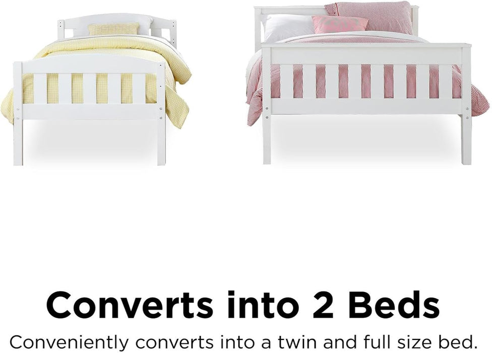 Airlie Twin over Full Bunk Bed, White, Wood Construction, Converts to Twin/Full, 4-Step Ladder, Guard Rails