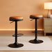 Modern Swivel Bar Stools Set of 2 Adjustable Counter Height Backless Barstools with Metal Base Leather Upholstered round Bar Stool Chairs for Kitchen Island/Pub/Breakfast Bar, Brown
