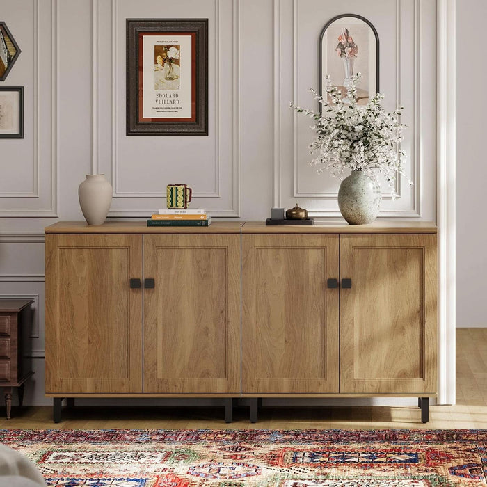 Buffet Sideboard Cabinet Farmhouse Modern 2 in 1 Storage Cabinet with Adjustable Shelves for Kitchen, Coffee Bar, Living Room, Oak