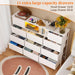 Long Dresser for Bedroom with Charging Station and LED Lights, White Dresser TV Stand with 11 Drawers, Fabric Chest of Drawers with PU Finish for Bedroom, Living Room, Entryway
