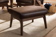 Birk Mid-Century Modern Walnut Wood Dark Brown Distressed Faux Leather Ottoman