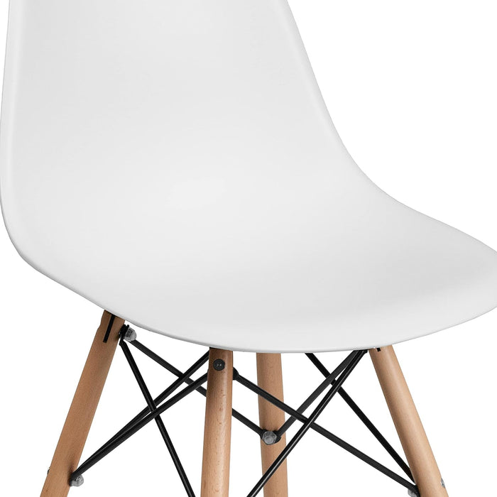 Elon Series Plastic Modern Dining Chair with Wooden Legs, Mid-Century Modern Accent Chair for Dining Rooms and Offices, White