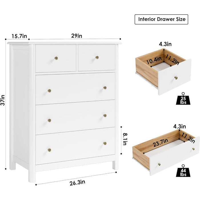 White 5-Drawer Dresser with Deep Space